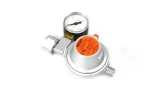 GOK regolatore di bassa pressione 50 mbar 1,5 kg/h - per bombole piccole incl. manometro