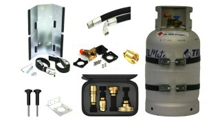 ALUGAS Tankflasche 33L mit 80% Multiventil & Tankadapter + Einbauset (Halter, HK gerade 1,25m ger-90°, Sinter-Filter)