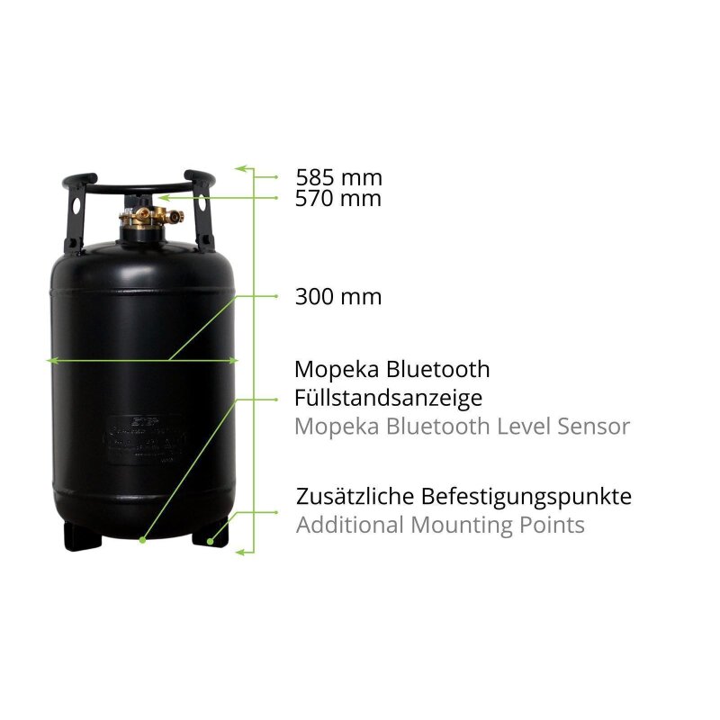 CAMPKO Gastankflasche 30L mit 80% Multiventil, Tankadapter-Set