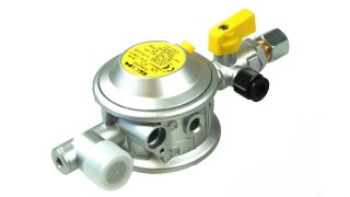 GOK Gasdruckregler 30mbar 1,5kg/h 90&deg; RVS 8mm inkl. Pr&uuml;fventil
