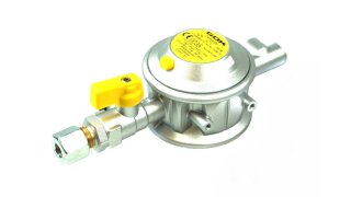 GOK Gasdruckregler 30mbar 1,5kg/h 90&deg; RVS 10mm inkl. Pr&uuml;fventil