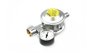 GOK BasicOne Gasdruckregler 30mbar mit Pr&uuml;fventil -  1,5 kg/h  G.12 -&gt; G 1/4 LH mit Manometer